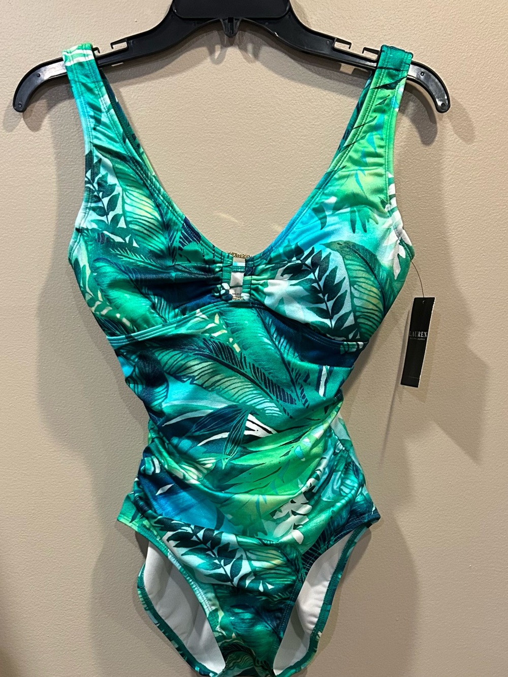 Lauren Ralph Lauren Ring V-Neck One Piece Swimsuit